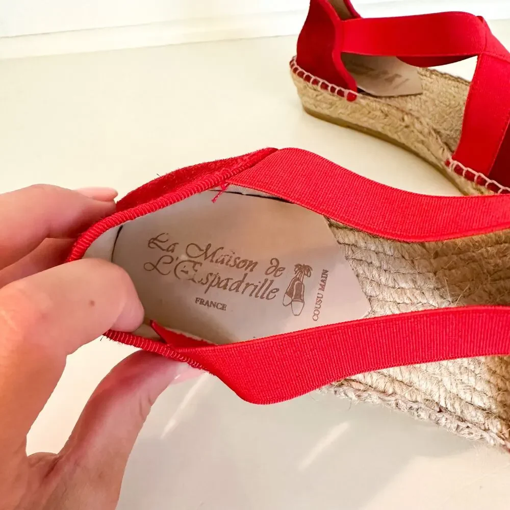 La Maison de L' Espadrille Suede Slip On Espadrille Sandal Red 36